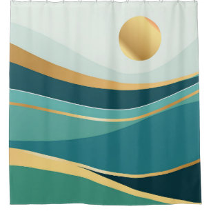 Rideaux De Douche Couverture Abstraite Bleu Vert et Or : Une Déclara