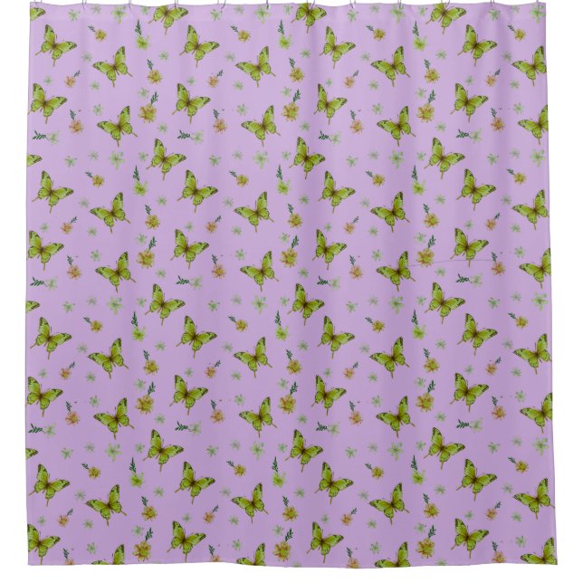 Rideaux De Douche Couverture de jet en floral lavande et lime (Devant)