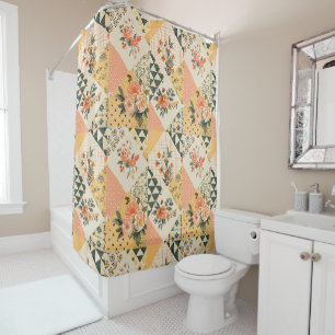 Rideaux De Douche Couverture Patchwork Jaune aux Pêches Floral Rétro