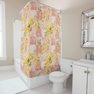 Rideaux De Douche Couverture Patchwork Rose Jaune Rétro Floral Rusti