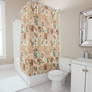 Rideaux De Douche Couverture Patchwork Terracotta Beige Floral Rusti