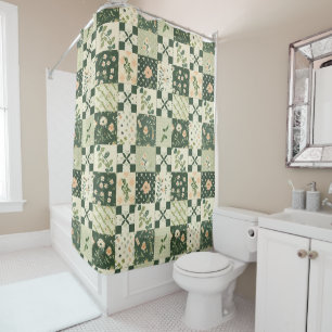 Rideaux De Douche Couverture Patchwork Vert Floral Rétro Rustique