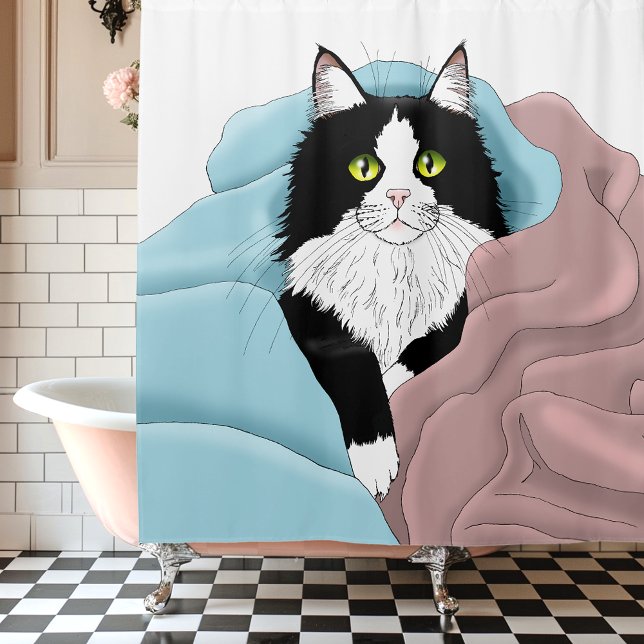 Rideaux De Douche Couvertures de chat smoking fantaisiste rose et bl (Créateur téléchargé)