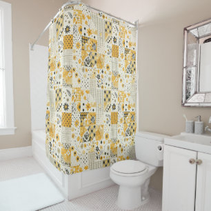 Rideaux De Douche Couvre-lit Patchwork Jaune Blanc Rétro Floral Rust