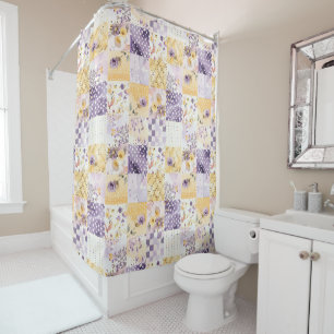 Rideaux De Douche Couvre-lit Patchwork Jaune Lilas Rétro Floral Rust