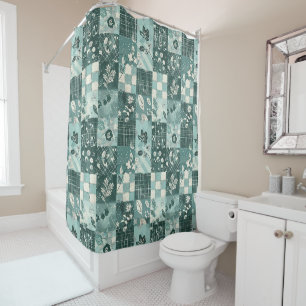 Rideaux De Douche Couvre-lit Patchwork Sarcelle Fleurs Rétro