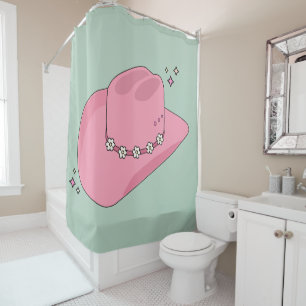 Rideaux De Douche Cowboy Casquette Preppy Rose Et Vert