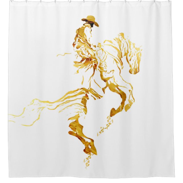 Rideaux De Douche Cowboy Doré sur Cheval Cabré  (Devant)