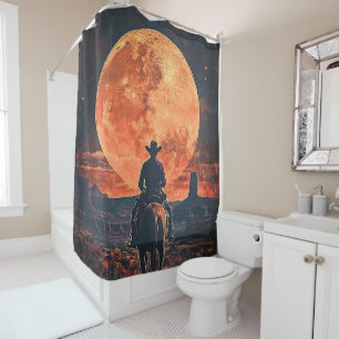 Rideaux De Douche Cowboy En Direction De La Pleine lune Orange