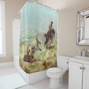 Rideaux De Douche Cowboy occidental vintage d'art Roping un boeuf