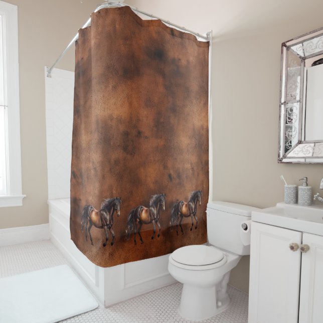 Rideaux De Douche Cowboy Western Brown Horse Cowboy (En situation)