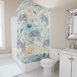Rideaux De Douche Crabe Bleu & Coquillages