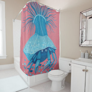 Rideaux De Douche Crabe ermite, Côtes sous-marines, Animaux Blu rose