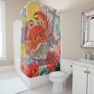 Rideaux De Douche Crabe Plage Nautique Art de la mer