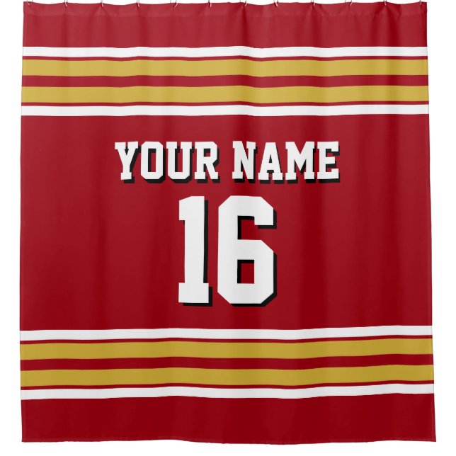 Rideaux De Douche Cranberry Red Gold White Strips Sports Jersey (Devant)