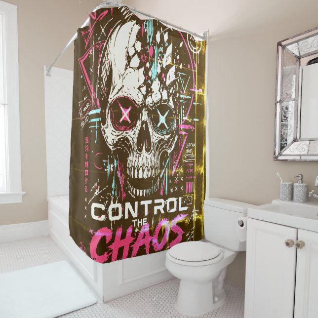 Rideaux De Douche Crâne Chaos Néon (En situation)