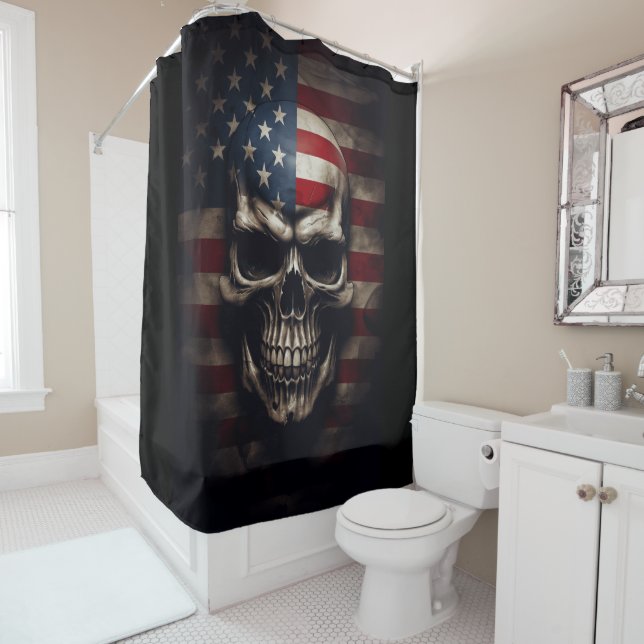 Rideaux De Douche Crâne de drapeau américain  (En situation)