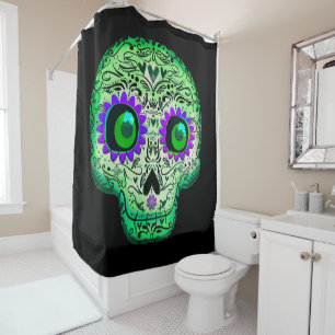 Rideaux De Douche Crâne de sucre noir illuminé vert et violet pour H