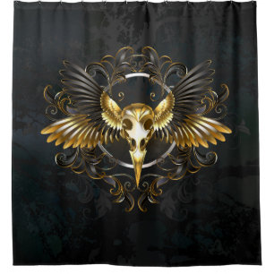 Rideaux De Douche Crâne d'oiseaux dorés sur arrière - plan noir