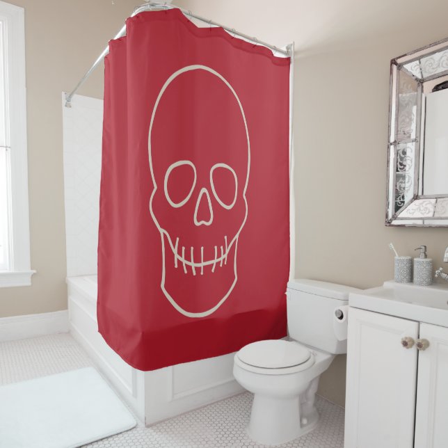 Rideaux De Douche Crâne - rouge sang et blanc os (En situation)