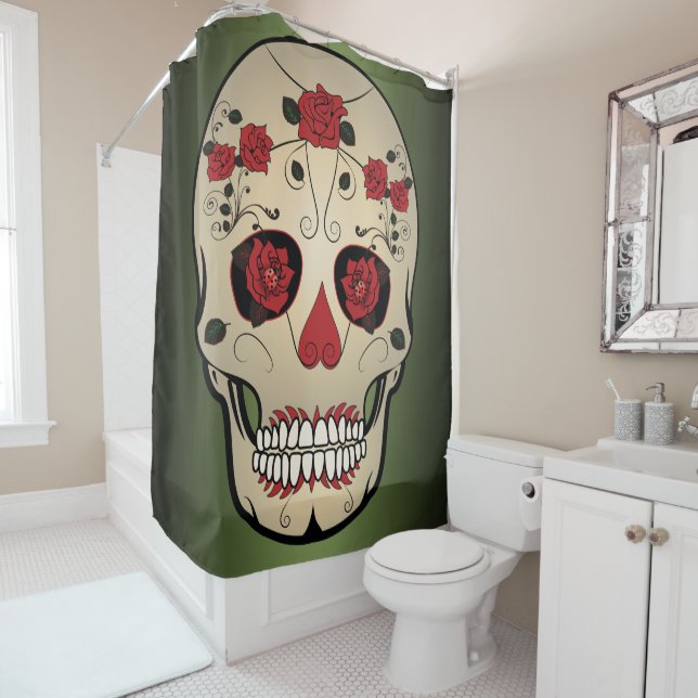 Rideaux De Douche Crâne sucre visage avec les yeux de la dame Bug (En situation)