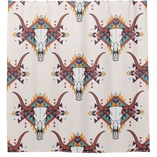 Rideaux De Douche Crâne taureau de la tribu : Boho Seamless (Devant)