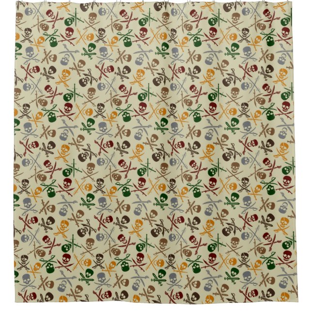 Rideaux De Douche Crânes de pirate avec les épées croisées (Devant)