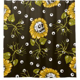 Rideaux De Douche crânes de tournesol sans couture motif