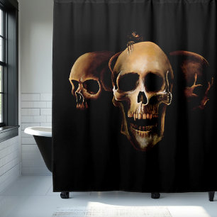 Rideaux De Douche Crânes gothiques sombres Trio noir humain Créature
