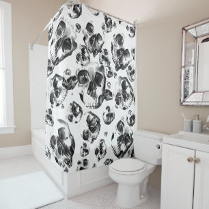 Rideaux De Douche Crânes Noir & Blanc Squelette Motif d'Art de Crâne