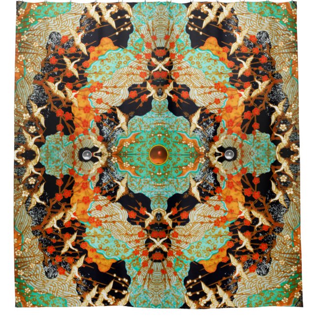 Rideaux De Douche CRANES VOLANTES AVEC FLEURS PRINTEMPS Pierre orang (Devant)