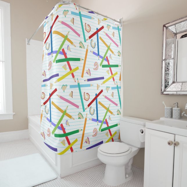 Rideaux De Douche Crayons de couleur motif enfants (En situation)
