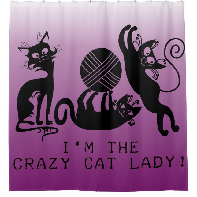 Rideaux De Douche Crazy Chat Lady Chats Noirs Avec Fils (Devant)