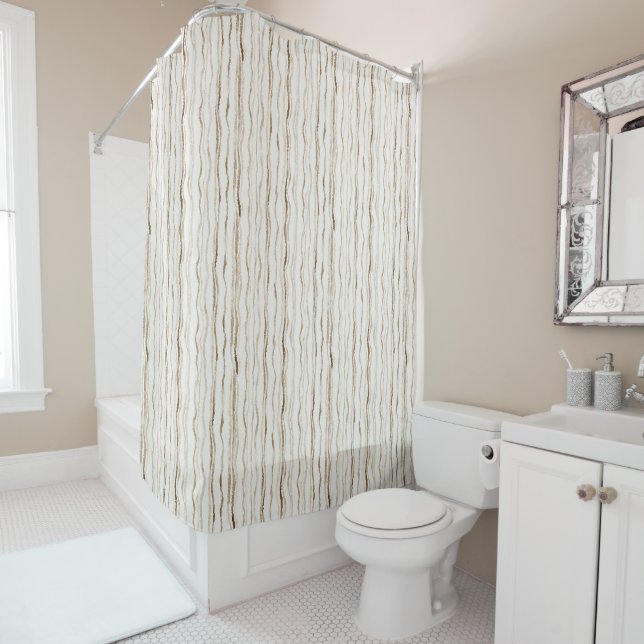 Rideaux De Douche Cream Brown Stripes (En situation)