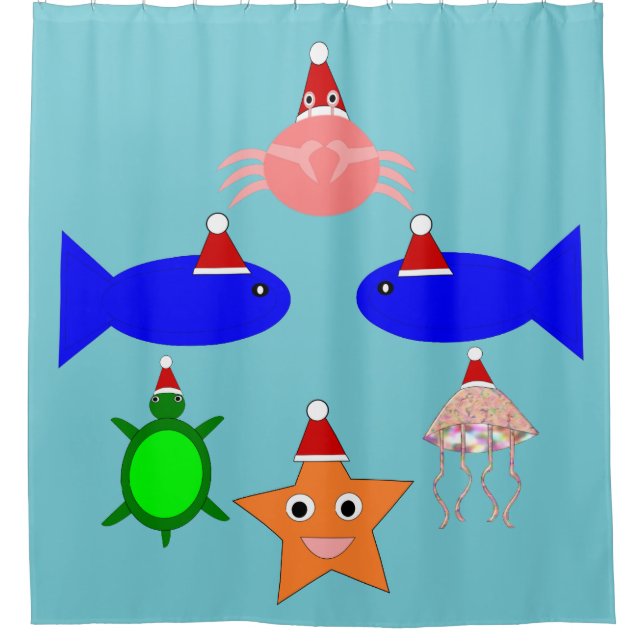 Rideaux De Douche Créatures de la mer de Noël (Devant)