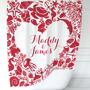 Rideaux De Douche Créatures de la mer Rouge Cœur Nautilus Couple Mon