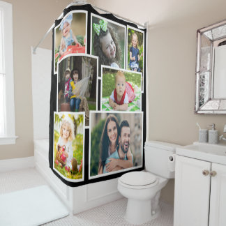 Rideaux De Douche Créez votre propre collage photo de famille 7 noir