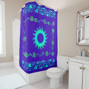 Rideaux De Douche Créez votre propre floral classique bleu royal élé