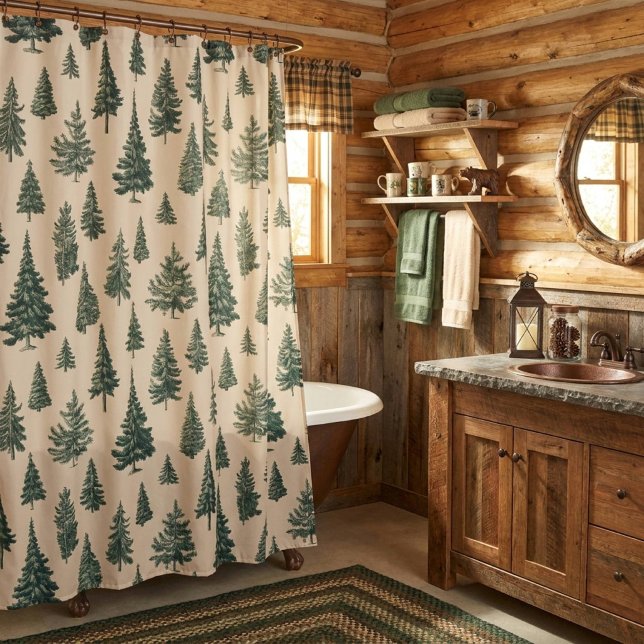 Rideaux De Douche Crème Arbre de la Forêt Rustique (Créateur téléchargé)