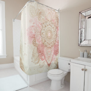 Rideaux De Douche Crème Brown rose Mandala Bohemian Boho Mode