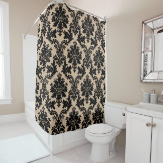 Rideaux De Douche Crème élégante et damas noir