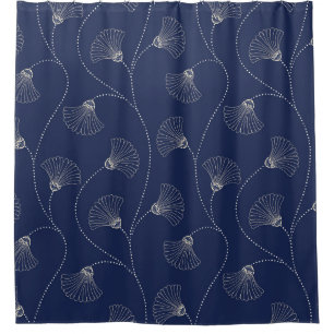 Rideaux De Douche Crème Florale Art Nouveau Indigo
