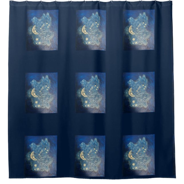 Rideaux De Douche Crescent Moon et étoiles sur Bleu (Devant)