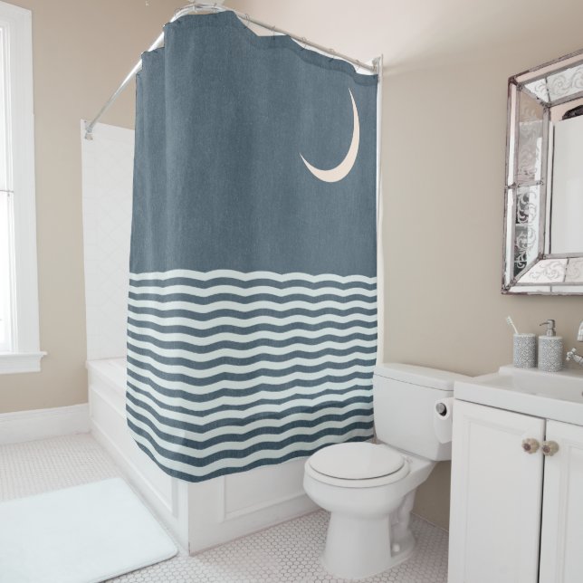 Rideaux De Douche Crescent Moon Ocean Minuit Navi Blue (En situation)
