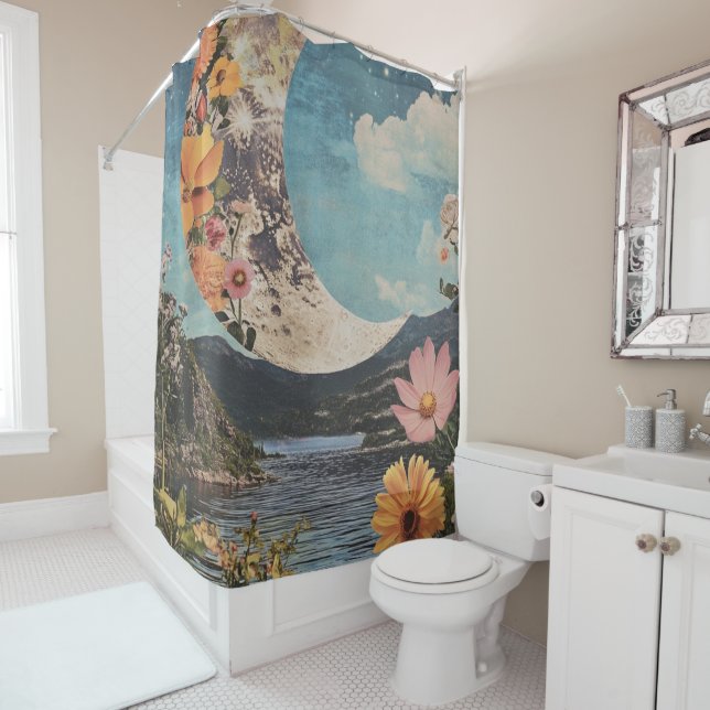 Rideaux De Douche Crescent Moon sur un paysage serein (En situation)