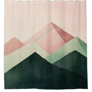 Rideaux De Douche Crête Pastel – Paysage de Montagne Géométrique #1