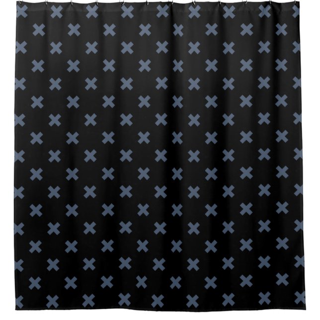 Rideaux De Douche Crochets bleu-gris sur noir (Devant)