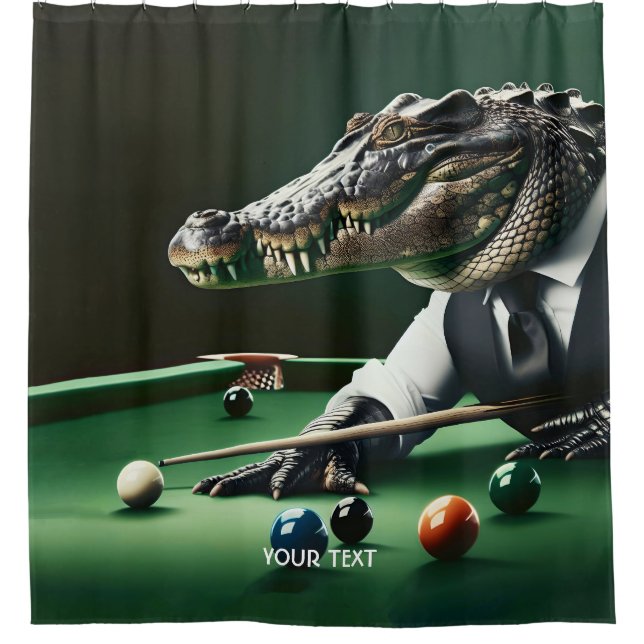 Rideaux De Douche Crocodile mignon Imaginaire Jouer Billard (Devant)