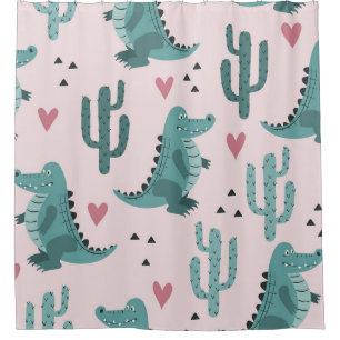Rideaux De Douche Crocodile mignon, motif alligator vintage.