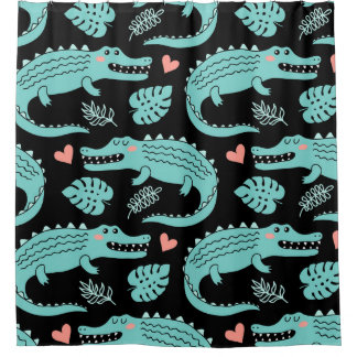 Rideaux De Douche Crocodiles de caricatures, motif mignon sans soudu